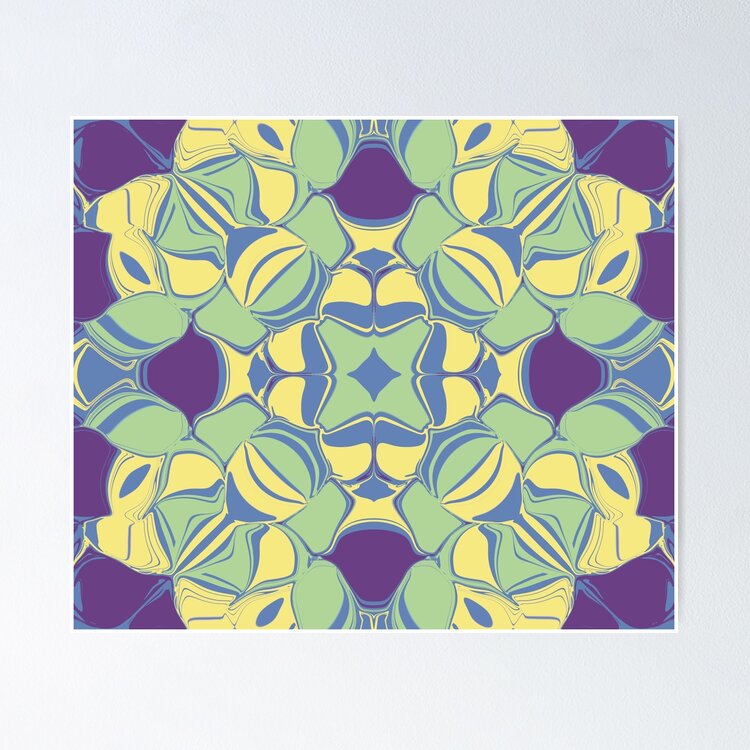 Digital paint pour in purple, yellow, green, and blue.